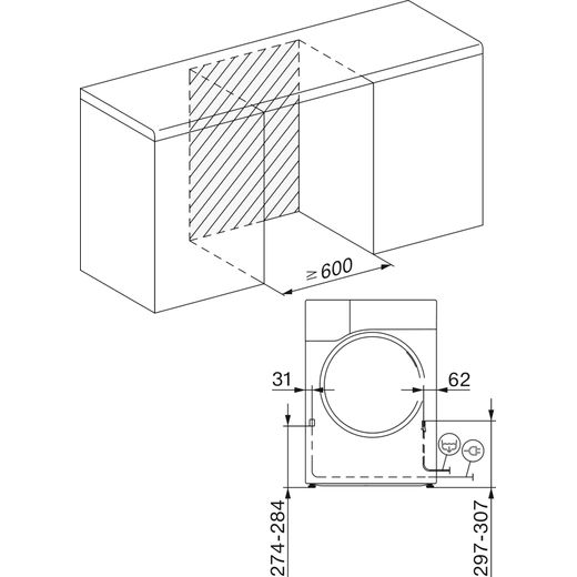 Miele T1 EcoSpeed TSD643 WP Wifi Connected 8Kg Heat Pump Tumble Dryer - White - Dimensions